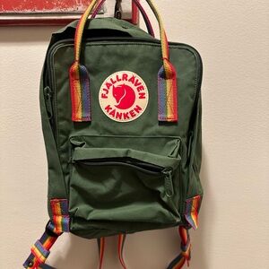 Fjallraven Kånken Forest Green Backpack with Rainbow Accents